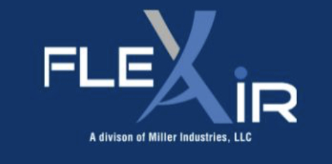 Brand logo reading FLEXIR with a stylized X on a blue background, tagline 'A division of Miller Industries, LLC'.